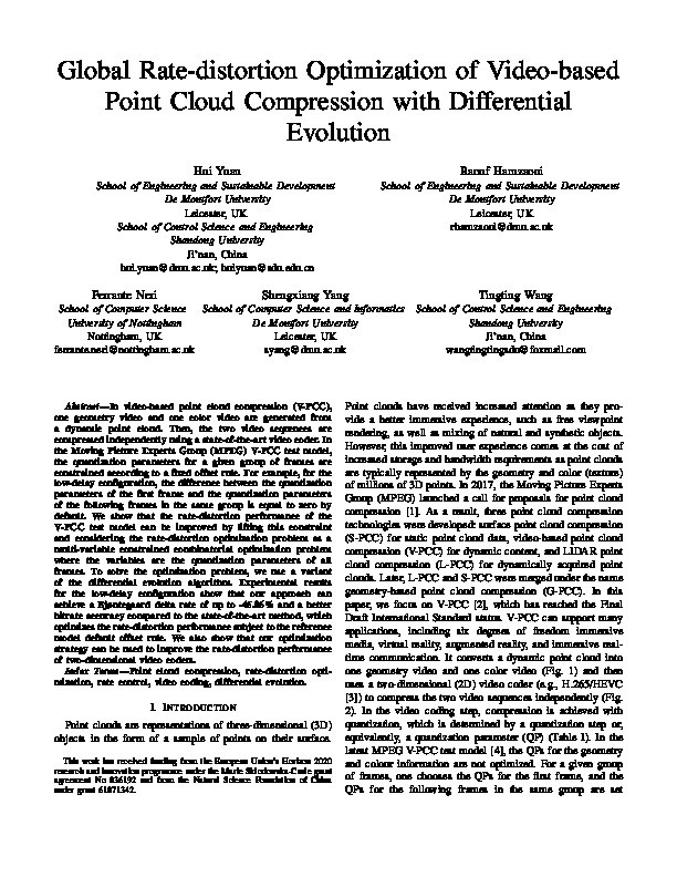 Global Rate-distortion Optimization of Video-based Point Cloud Compression with Differential Evolution Thumbnail