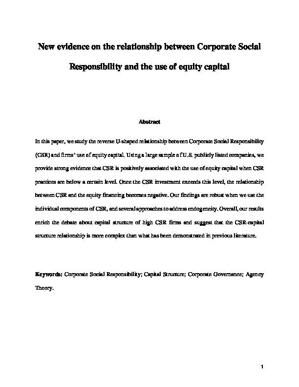 New Evidence on the Relationship Between Corporate Social Responsibility and the Use of Equity Capital Thumbnail