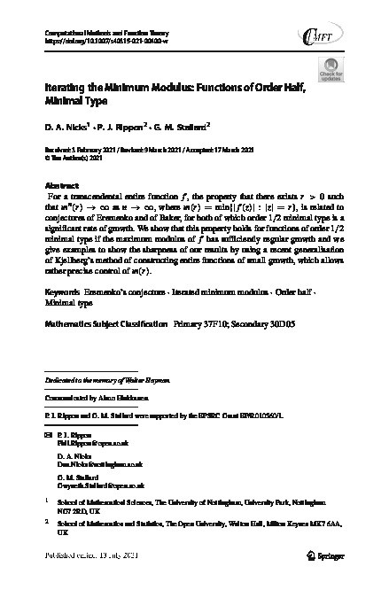 Iterating the Minimum Modulus: Functions of Order Half, Minimal Type Thumbnail