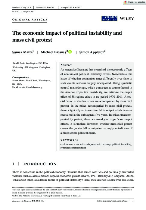 The economic impact of political instability and mass civil protest Thumbnail