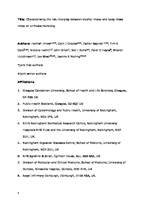 Characterizing the risk interplay between alcohol intake and body mass index on cirrhosis morbidity Thumbnail