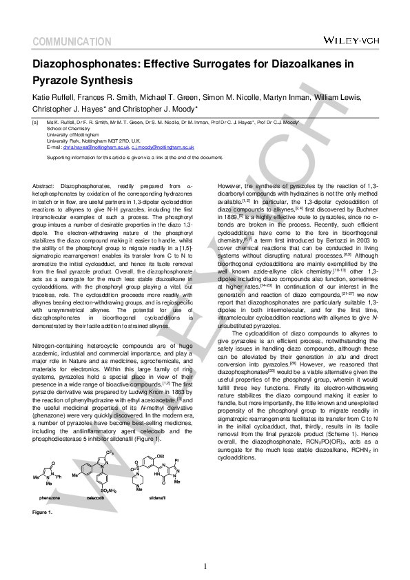 Diazophosphonates: Effective Surrogates for Diazoalkanes in Pyrazole Synthesis Thumbnail
