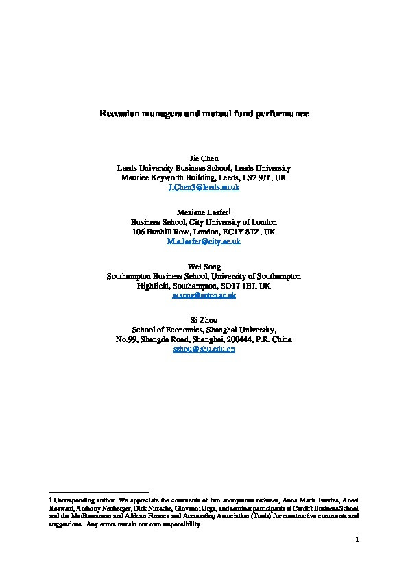 Recession managers and mutual fund performance Thumbnail