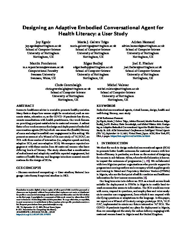 Designing an Adaptive Embodied Conversational Agent for Health Literacy: a User Study Thumbnail