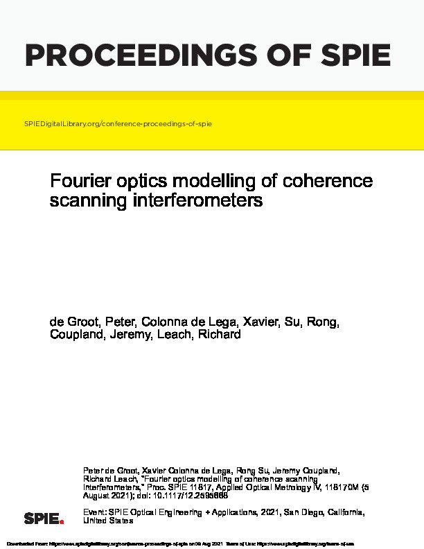 Fourier optics modelling of coherence scanning interferometers Thumbnail