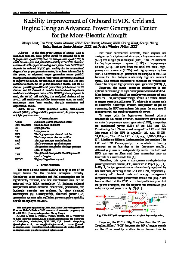 Stability Improvement of Onboard HVdc Grid and Engine Using an Advanced Power Generation Center for the More-Electric Aircraft Thumbnail