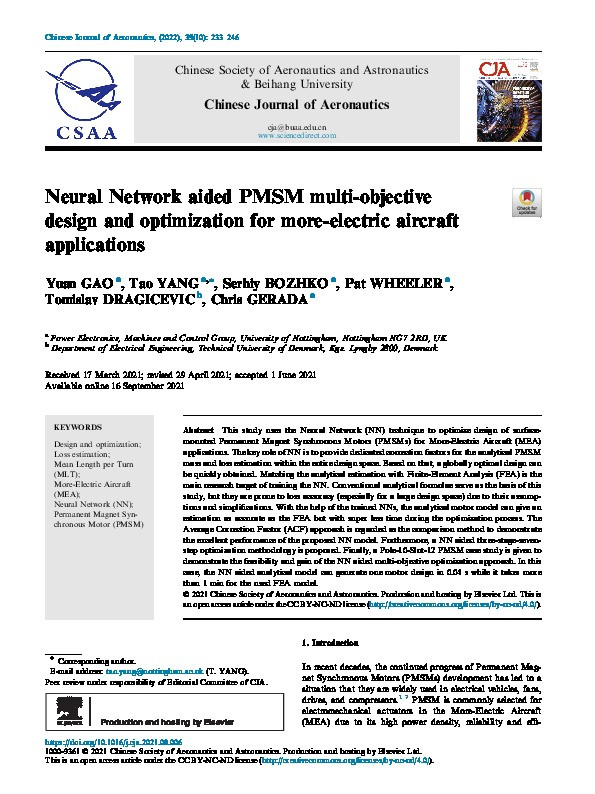 Neural Network aided PMSM multi-objective design and optimization for more-electric aircraft applications Thumbnail