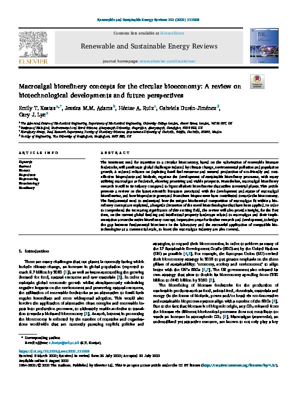 Macroalgal biorefinery concepts for the circular bioeconomy: A review on biotechnological developments and future perspectives Thumbnail