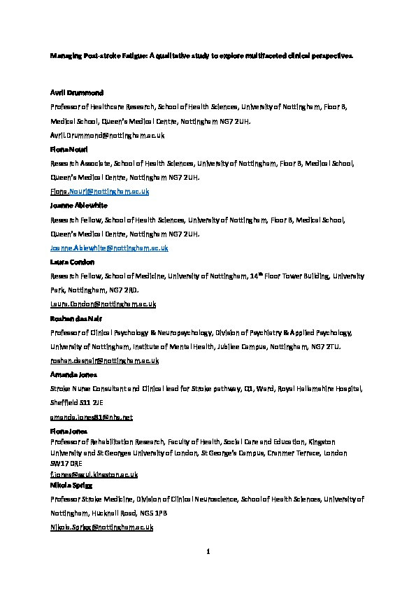 Managing post-stroke fatigue: A qualitative study to explore multifaceted clinical perspectives Thumbnail