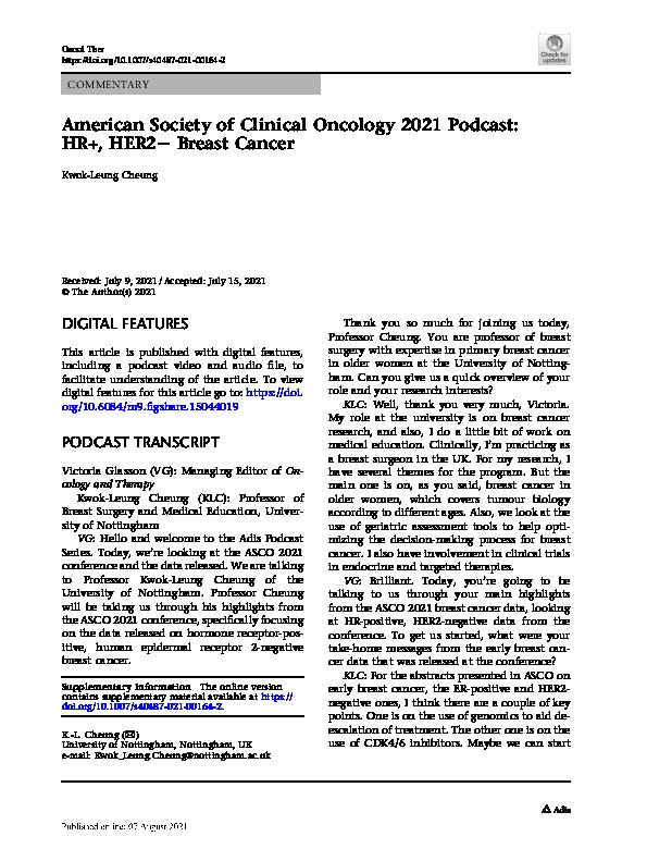 American Society of Clinical Oncology 2021 Podcast: HR+, HER2− Breast Cancer Thumbnail