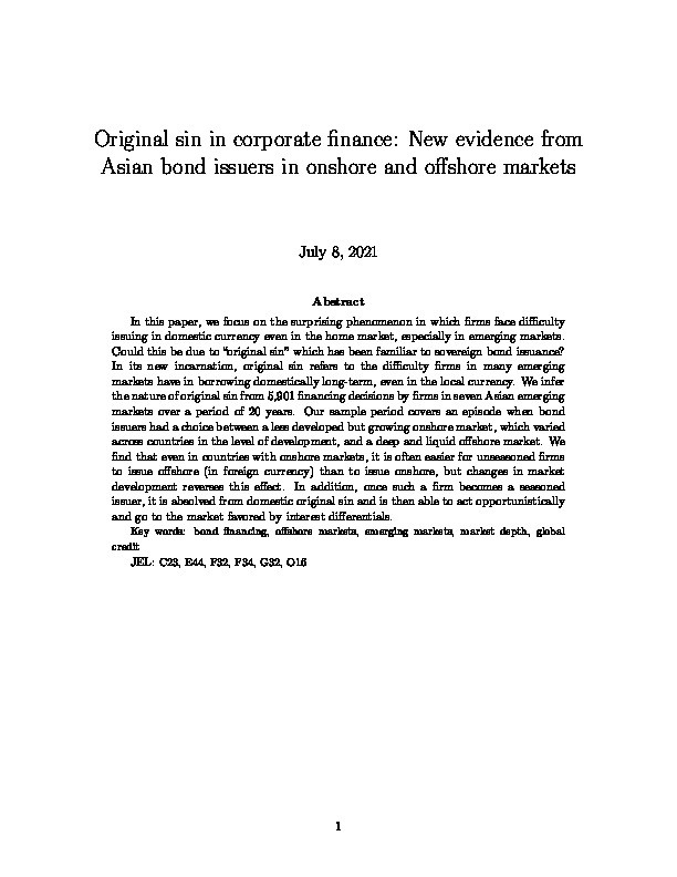 Original sin in corporate finance: New evidence from Asian bond issuers in onshore and offshore markets Thumbnail