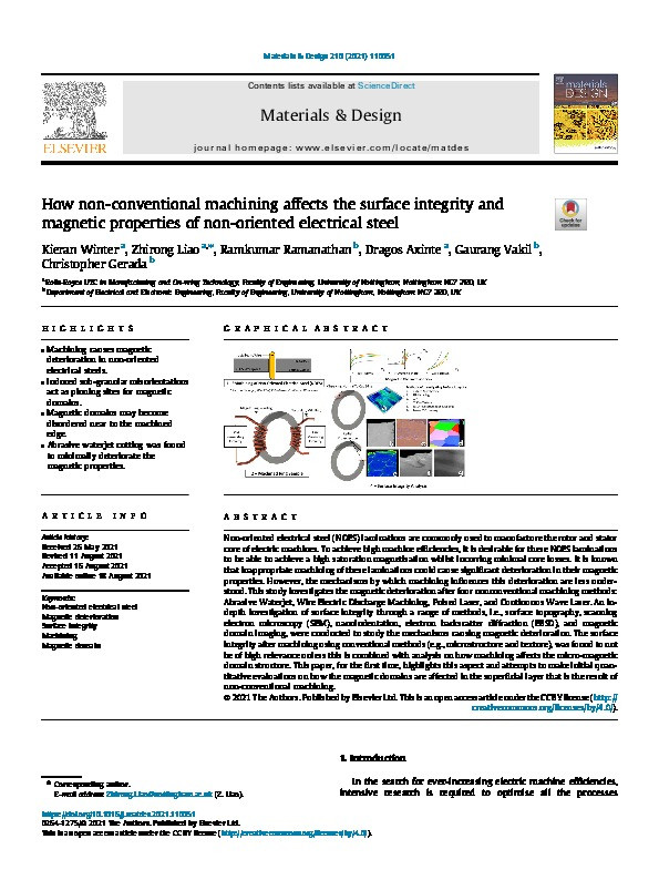 How non-conventional machining affects the surface integrity and magnetic properties of non-oriented electrical steel Thumbnail