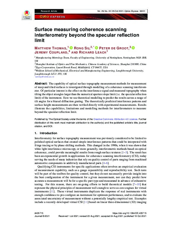 Surface measuring coherence scanning interferometry beyond the specular reflection limit Thumbnail