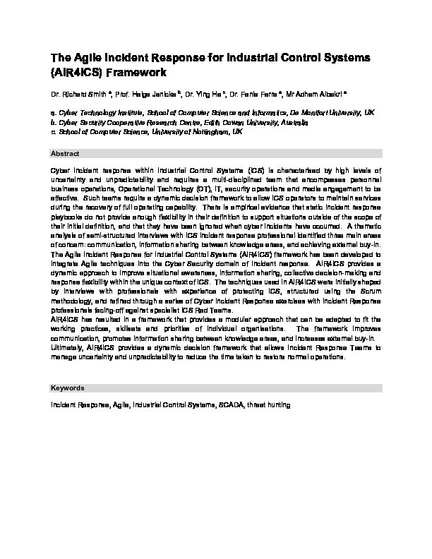 The Agile Incident Response for Industrial Control Systems (AIR4ICS) framework Thumbnail