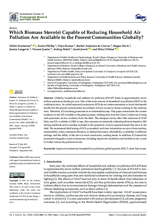 Which Biomass Stove(s) Capable of Reducing Household Air Pollution Are Available to the Poorest Communities Globally? Thumbnail