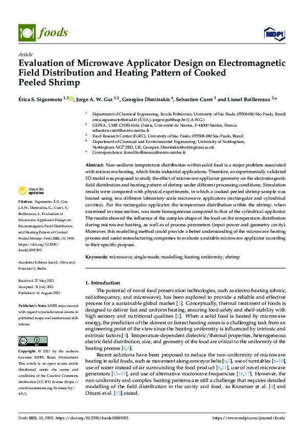 Evaluation of Microwave Applicator Design on Electromagnetic Field Distribution and Heating Pattern of Cooked Peeled Shrimp Thumbnail