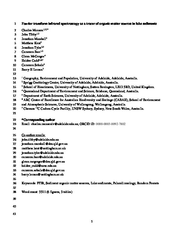 Fourier transform infrared spectroscopy as a tracer of organic matter sources in lake sediments Thumbnail