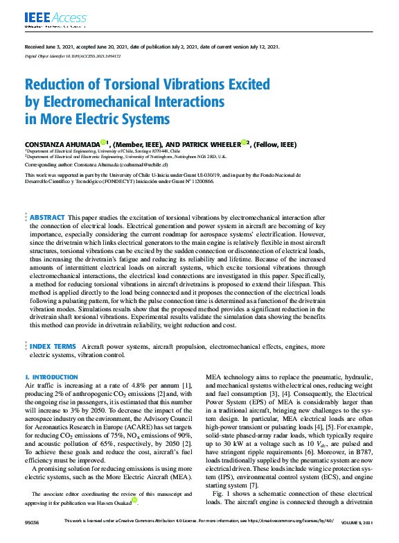 Reduction of Torsional Vibrations Excited by Electromechanical Interactions in More Electric Systems Thumbnail