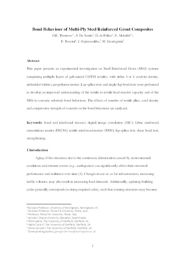 Bond behaviour of multi-ply steel reinforced grout composites Thumbnail