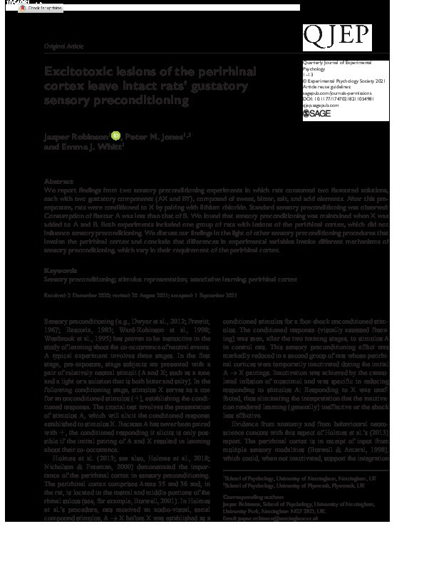 Excitotoxic lesions of the perirhinal cortex leave intact rats’ gustatory sensory preconditioning Thumbnail