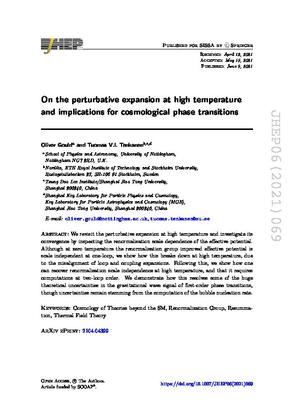 On the perturbative expansion at high temperature and implications for cosmological phase transitions Thumbnail