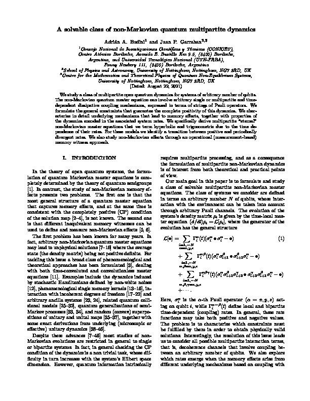 Solvable class of non-Markovian quantum multipartite dynamics Thumbnail