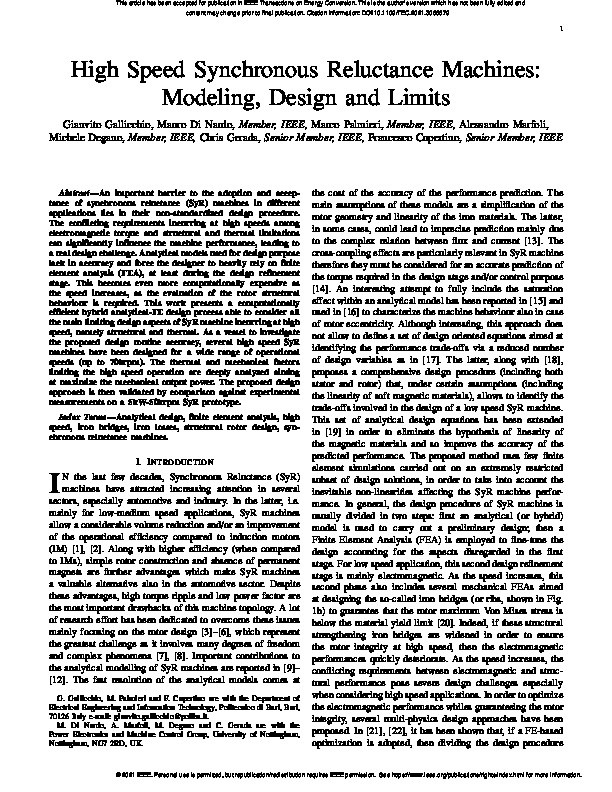 High Speed Synchronous Reluctance Machines Modeling Design and