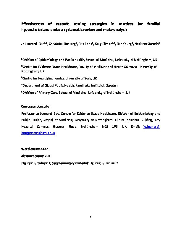 Effectiveness of cascade testing strategies in relatives for familial hypercholesterolemia: A systematic review and meta-analysis Thumbnail