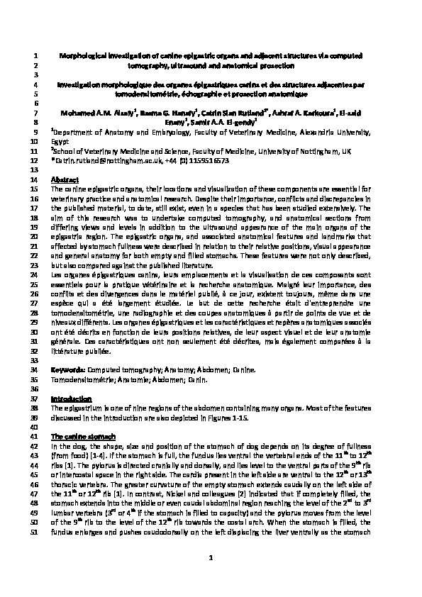 Morphological investigation of canine epigastric organs and adjacent structures via computed tomography, ultrasound and anatomical prosection Thumbnail