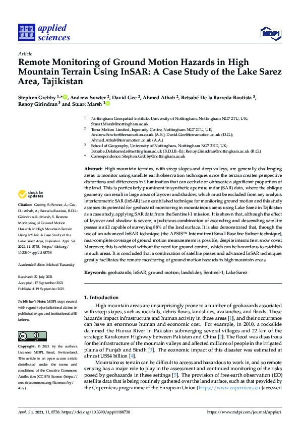 Remote Monitoring of Ground Motion Hazards in High Mountain Terrain Using InSAR: A Case Study of the Lake Sarez Area, Tajikistan Thumbnail