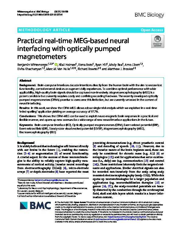 Practical real-time MEG-based neural interfacing with optically pumped magnetometers Thumbnail