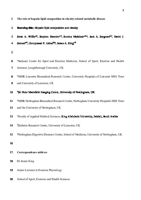 The role of hepatic lipid composition in obesity-related metabolic disease Thumbnail