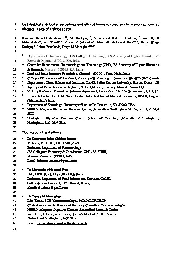 Gut dysbiosis, defective autophagy and altered immune responses in neurodegenerative diseases: Tales of a vicious cycle Thumbnail