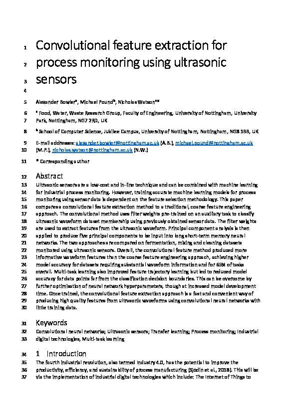 Convolutional feature extraction for process monitoring using ultrasonic sensors Thumbnail