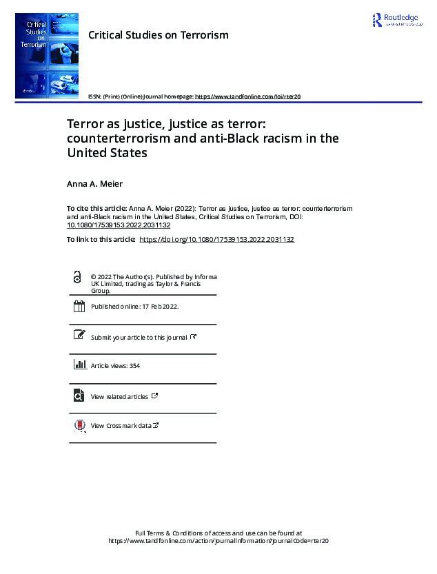 Terror as justice, justice as terror: counterterrorism and anti-Black racism in the United States Thumbnail