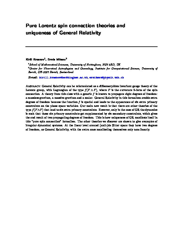 Pure Lorentz spin connection theories and uniqueness of general relativity Thumbnail