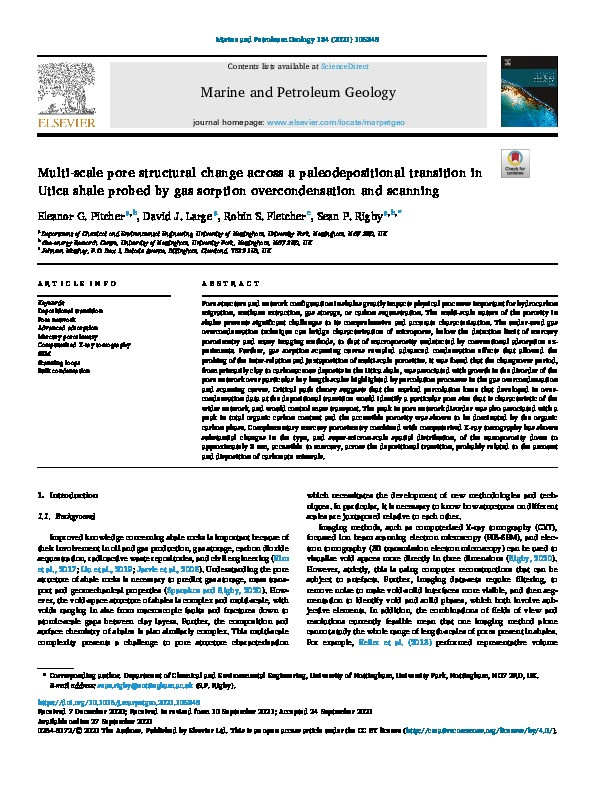 Multi-scale pore structural change across a paleodepositional transition in Utica shale probed by gas sorption overcondensation and scanning Thumbnail