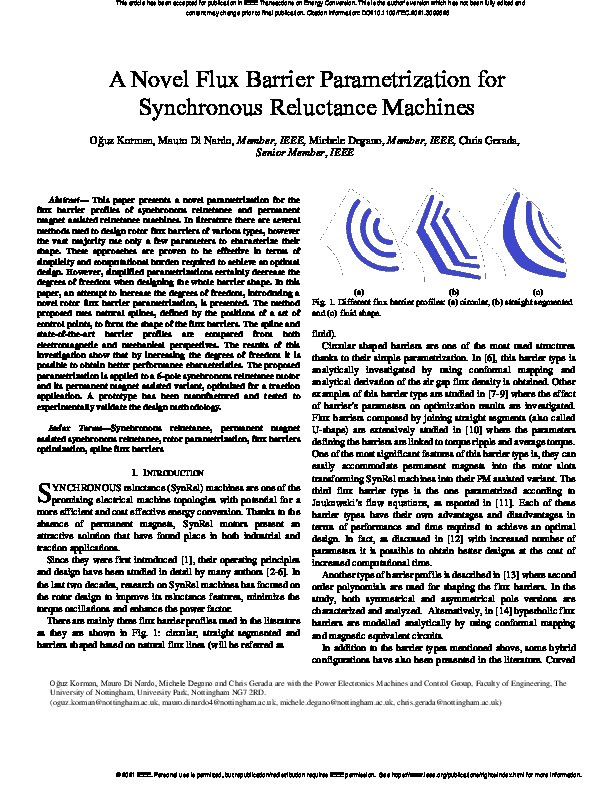 A Novel Flux Barrier Parametrization for Synchronous Reluctance Machines Thumbnail