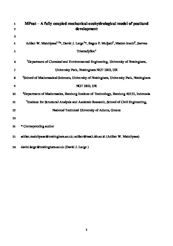 MPeat—A fully coupled mechanical-ecohydrological model of peatland development Thumbnail