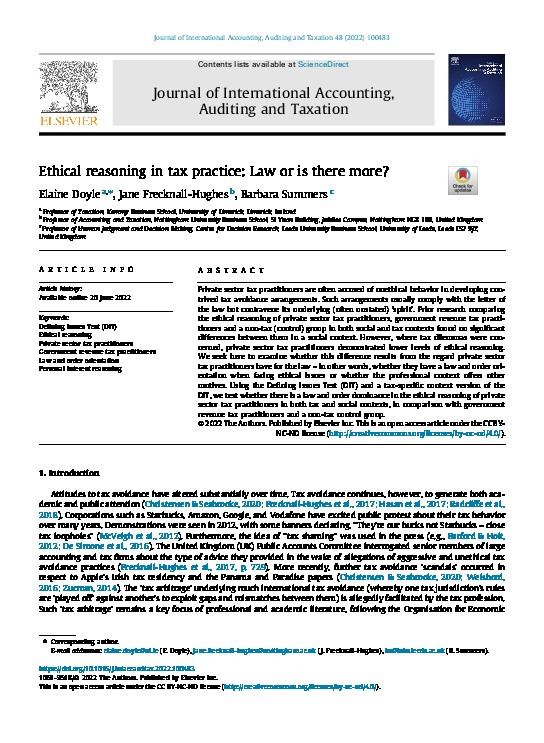 Ethical reasoning in tax practice: Law or is there more? Thumbnail