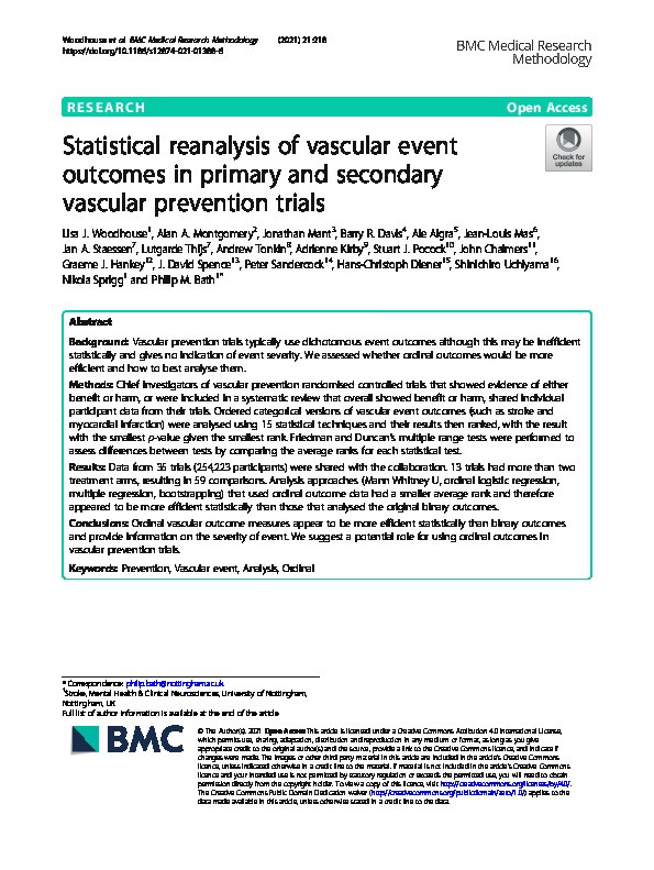 Statistical reanalysis of vascular event outcomes in primary and secondary vascular prevention trials Thumbnail
