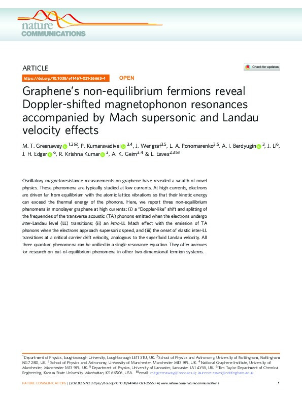 Graphene’s non-equilibrium fermions reveal Doppler-shifted magnetophonon resonances accompanied by Mach supersonic and Landau velocity effects Thumbnail