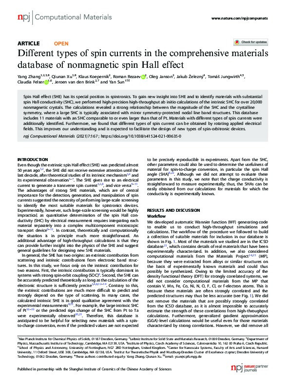 Different types of spin currents in the comprehensive materials database of nonmagnetic spin Hall effect Thumbnail