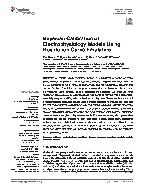 Bayesian Calibration of Electrophysiology Models Using Restitution Curve Emulators Thumbnail