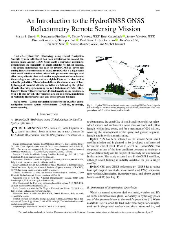 An Introduction to the HydroGNSS GNSS Reflectometry Remote Sensing Mission Thumbnail