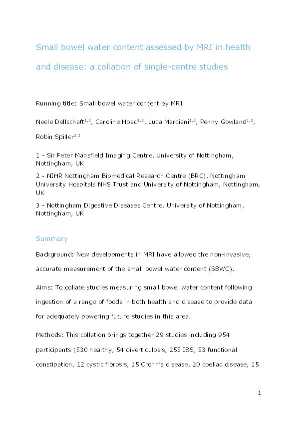 Small bowel water content assessed by MRI in health and disease: a collation of single-centre studies Thumbnail