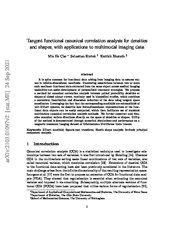 Tangent functional canonical correlation analysis for densities and shapes, with applications to multimodal imaging data Thumbnail