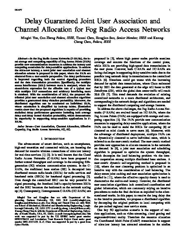 Delay Guaranteed Joint User Association and Channel Allocation for Fog Radio Access Networks Thumbnail