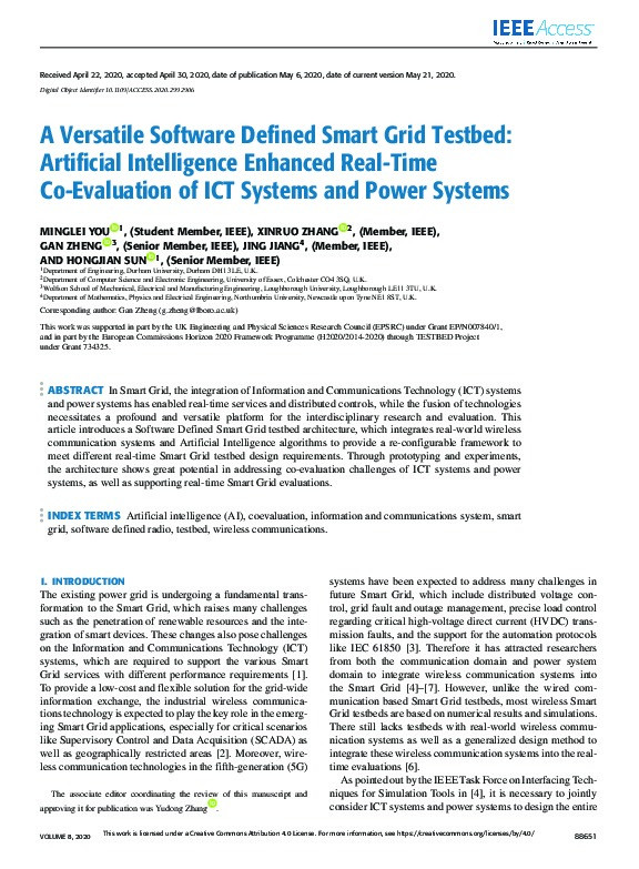 A Versatile Software Defined Smart Grid Testbed: Artificial Intelligence Enhanced Real-Time Co-Evaluation of ICT Systems and Power Systems Thumbnail