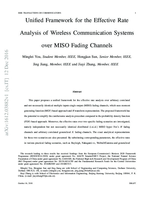 Unified Framework for the Effective Rate Analysis of Wireless Communication Systems Over MISO Fading Channels Thumbnail